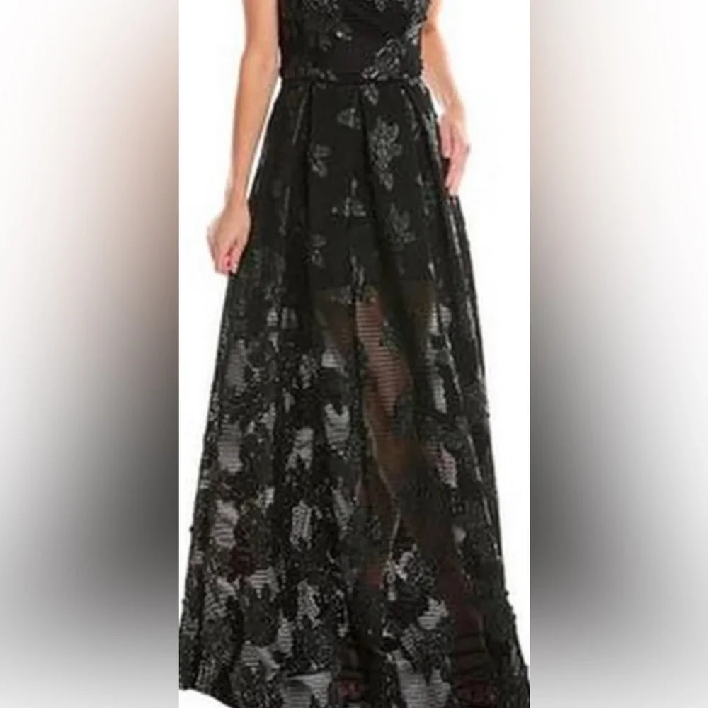 Issue New York Black Lace Pattern Long Dress NWT - Picture 3 of 9